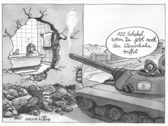 Arafat im Bad, israelischer Panzer