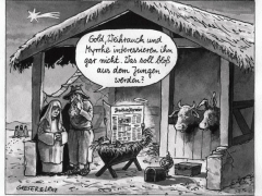 Weihnachtskrippe, Jesus liest FAZ