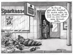 Bankenkrise, Penner vor Sparkasse