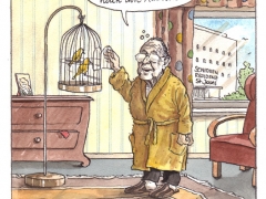 Genscher vor Vogelkäfig