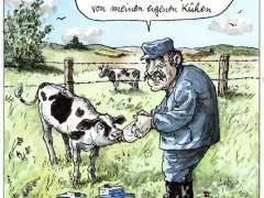 Bauer füttert H Milch