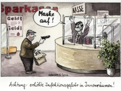Maske auf in der Sparkasse