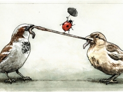 Staat und Recht, Spatzen, Wurm, Marienkäfer