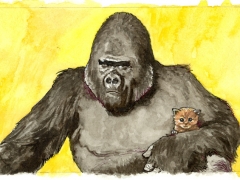 Rechteseite, Gorilla mit Kätzchen